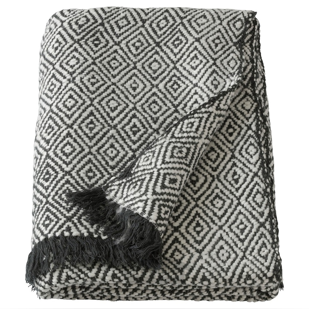 IKEA DAGFRID Throw Blanket 59”x79” Gray/White Geometric NEW